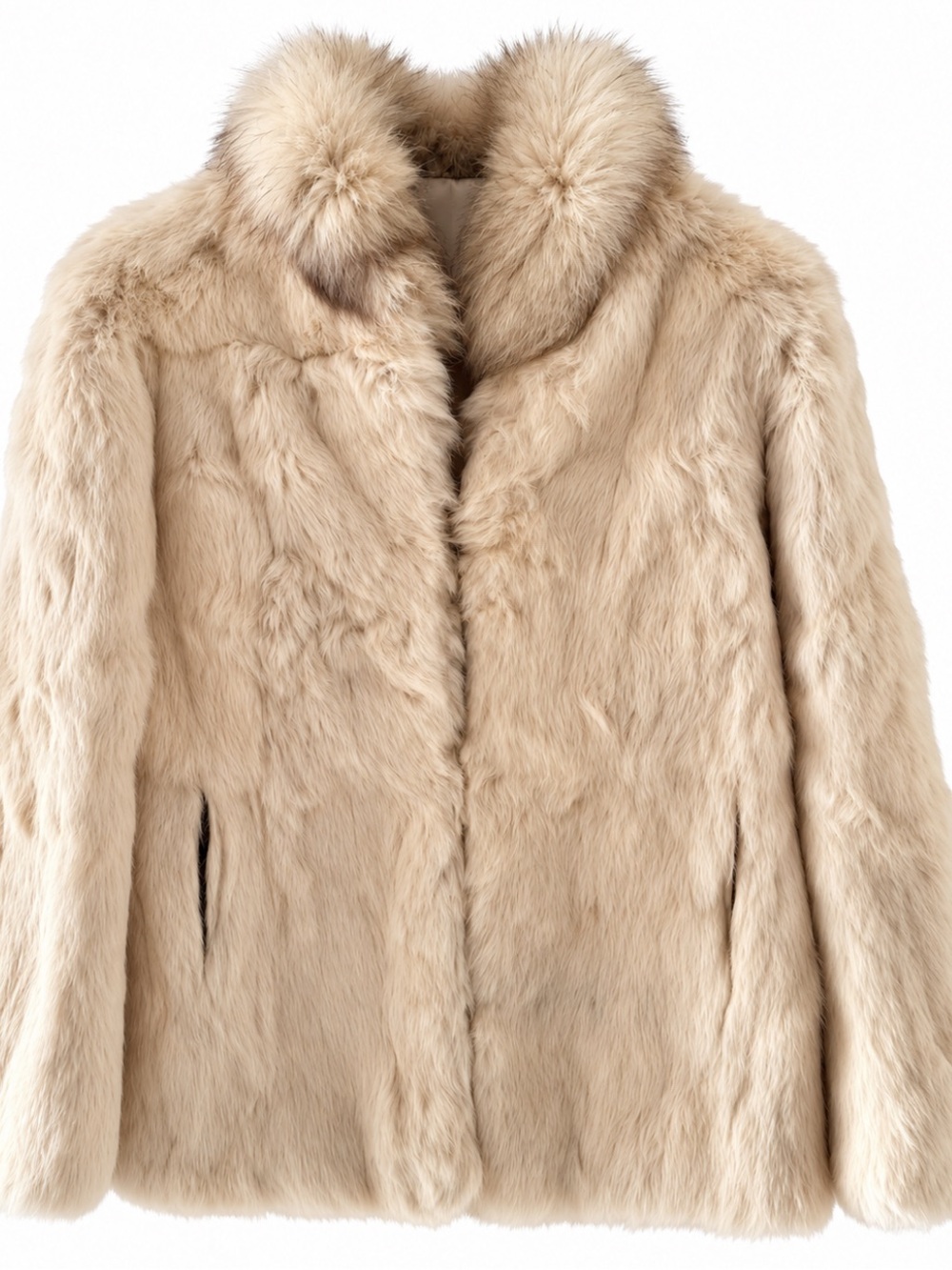 Vintage Rabbit Fur  Womens Jacket Medium Made In Korea Warm Winter Coat Cream